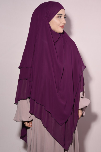 Hazır Peçeli Şifon Sufle Khimar Vişne Rengi